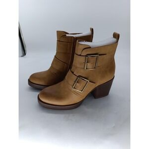 Frye & Co Dovie Boots Womens Sz 6 Brown Ankle Buckle Zip Block Heel Booties #52